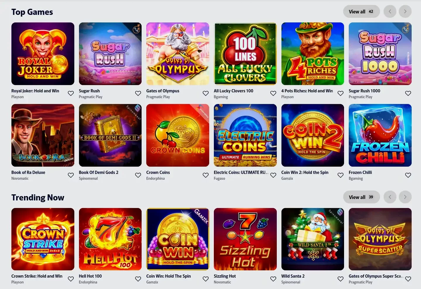 Игровой интерфейс казино Джет